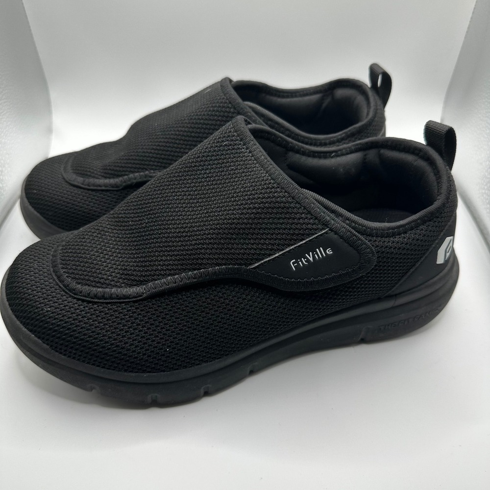 FitVille Black Mesh Slip On Comfort Men's 8.5 Wide‎ diabetic shoes